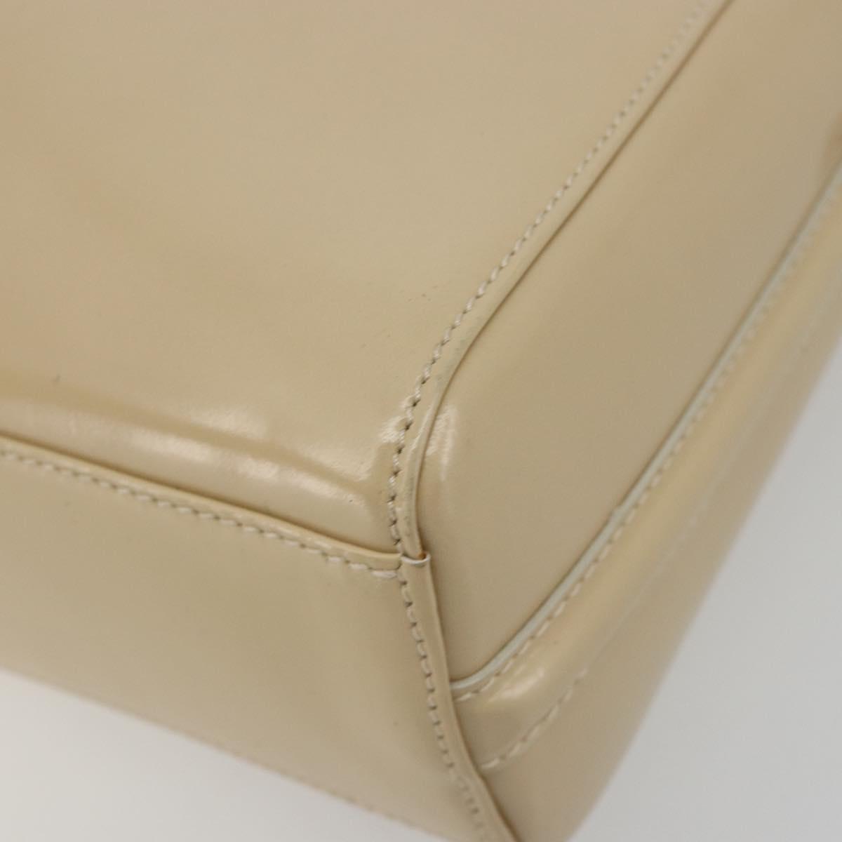 GUCCI Shoulder Bag Patent leather Beige Silver Auth 182087