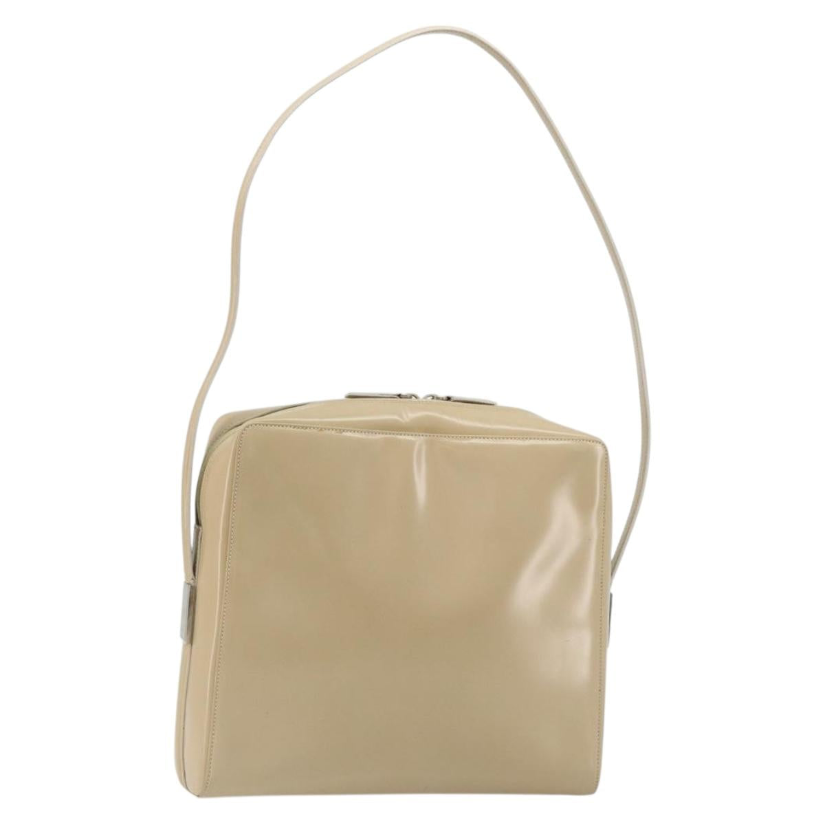 GUCCI Shoulder Bag Patent leather Beige Silver Auth 182087