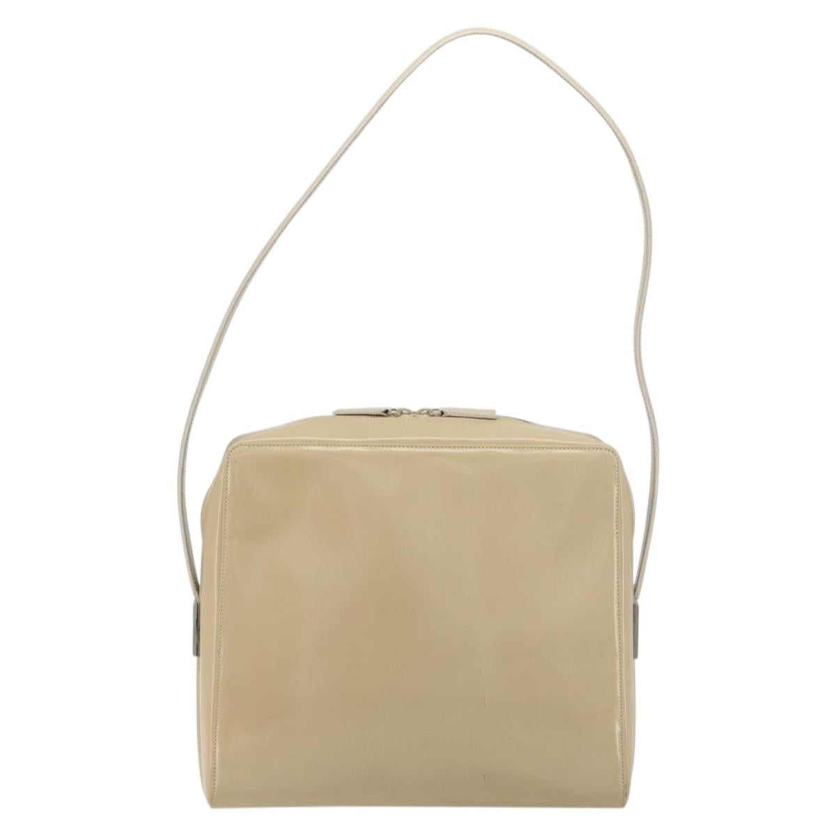 GUCCI Shoulder Bag Patent leather Beige Silver Auth 182087
