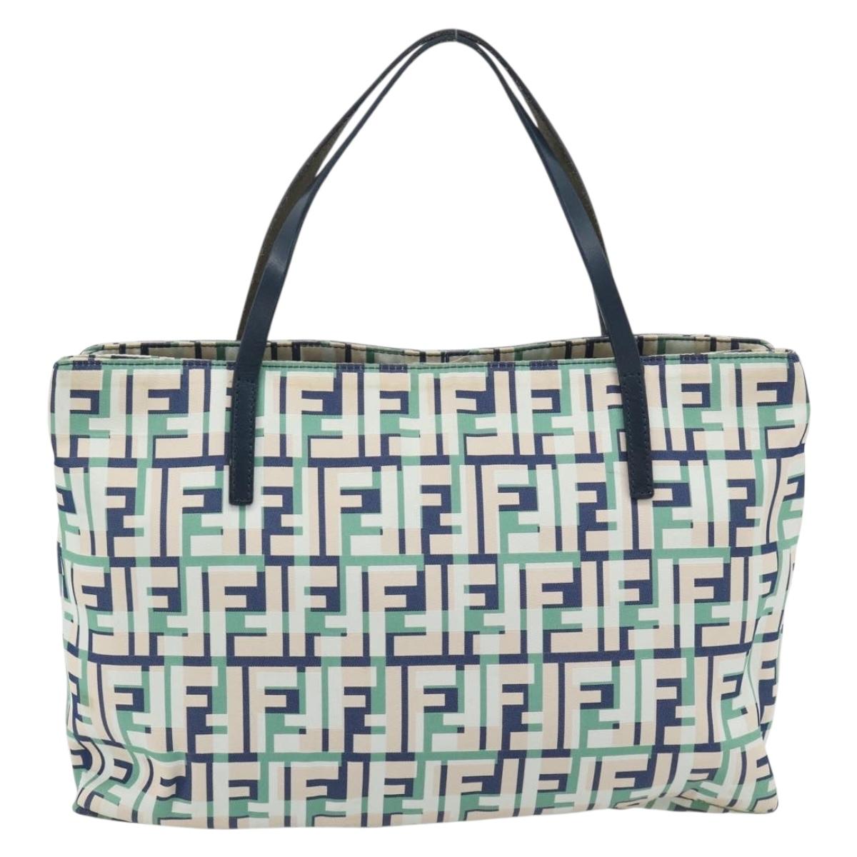 FENDI Zucca Canvas Hand Bag Navy Silver Auth 182088