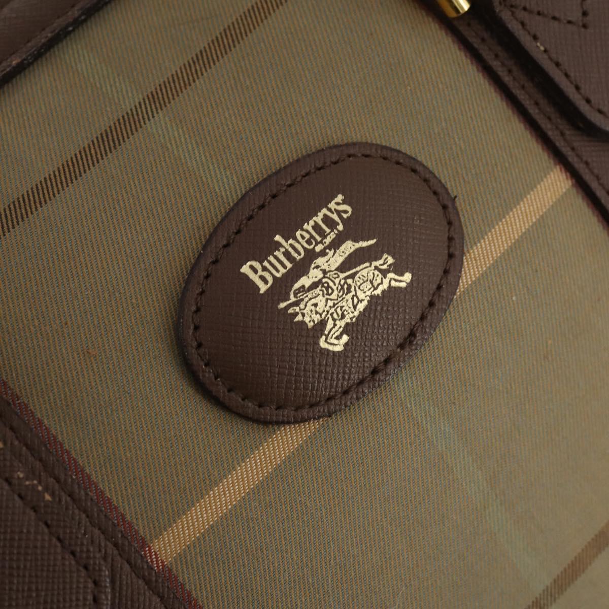 Burberrys Nova Check Boston Bag Canvas Beige Gold Auth 182091
