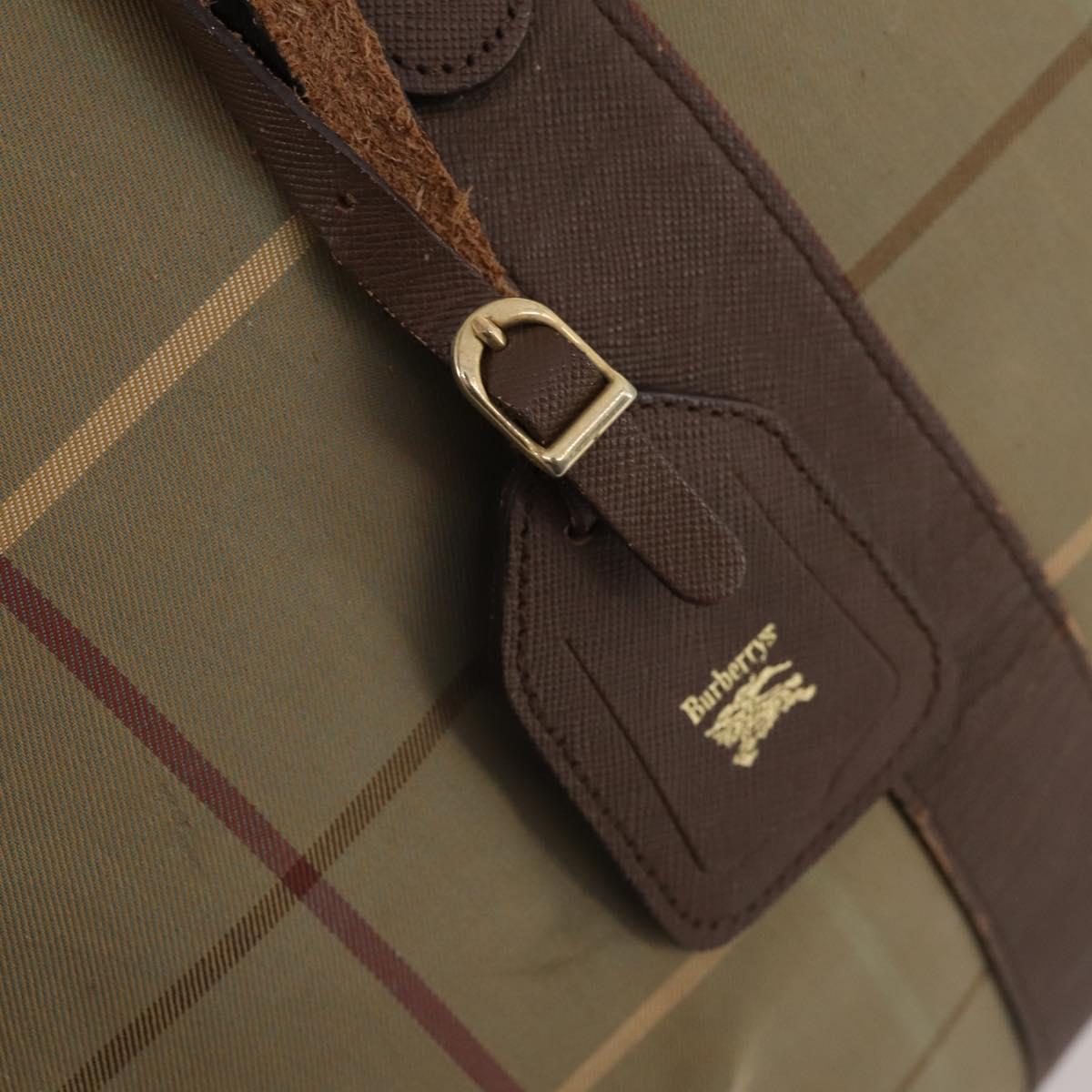 Burberrys Nova Check Boston Bag Canvas Beige Gold Auth 182091