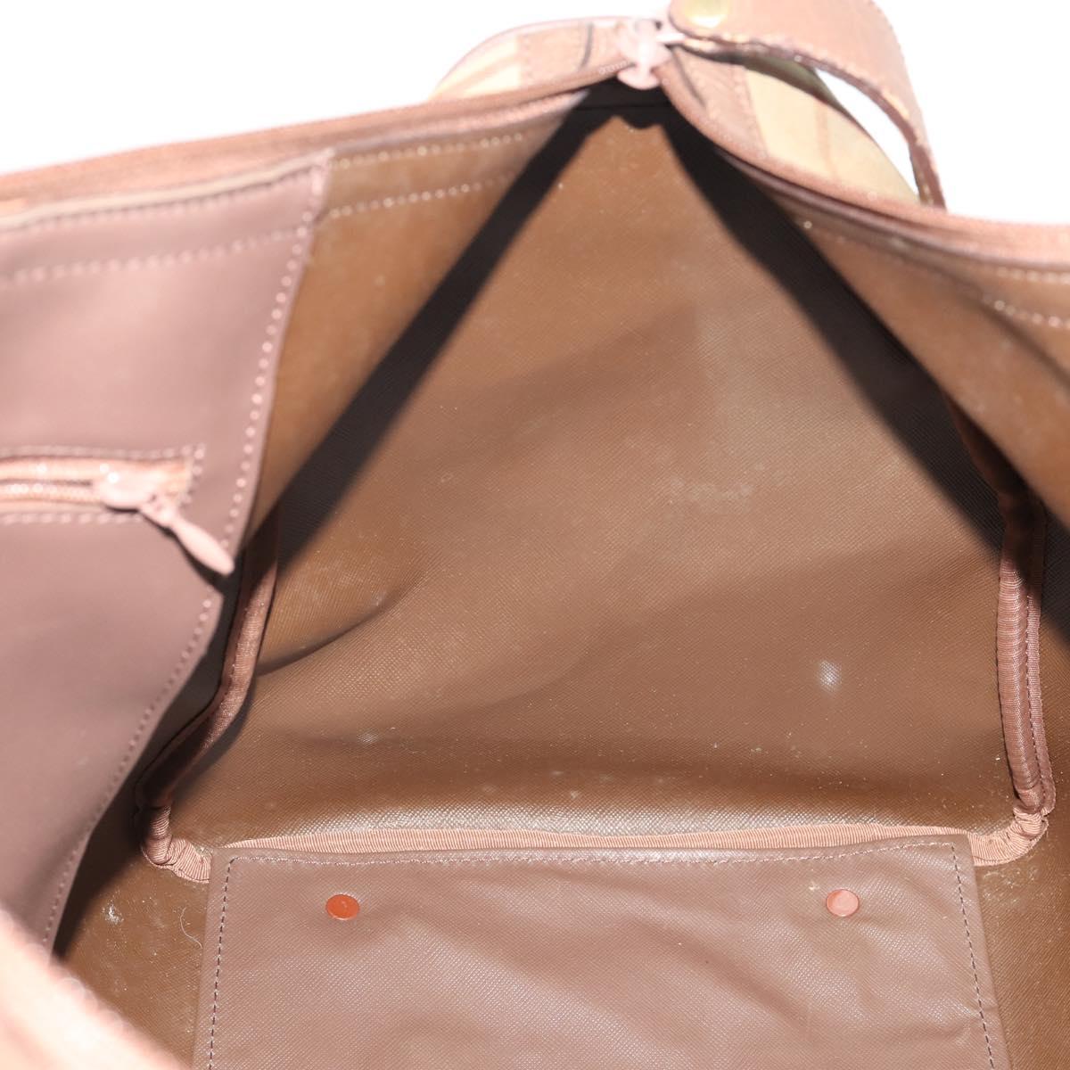 Burberrys Nova Check Boston Bag Canvas Beige Gold Auth 182091