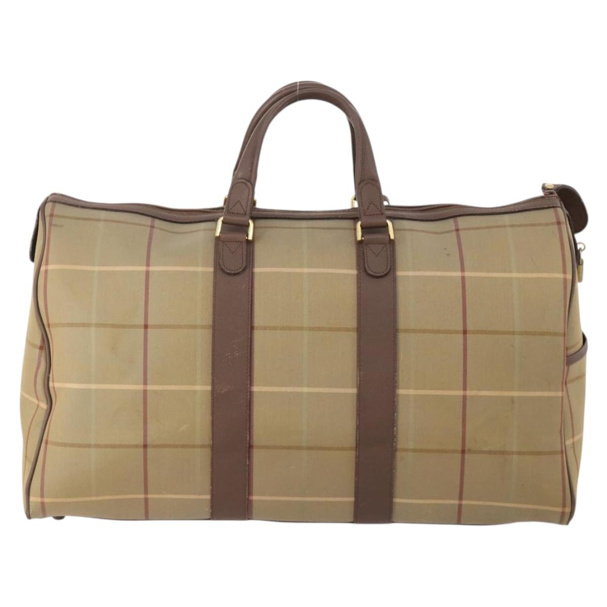 Burberrys Nova Check Boston Bag Canvas Beige Gold Auth 182091