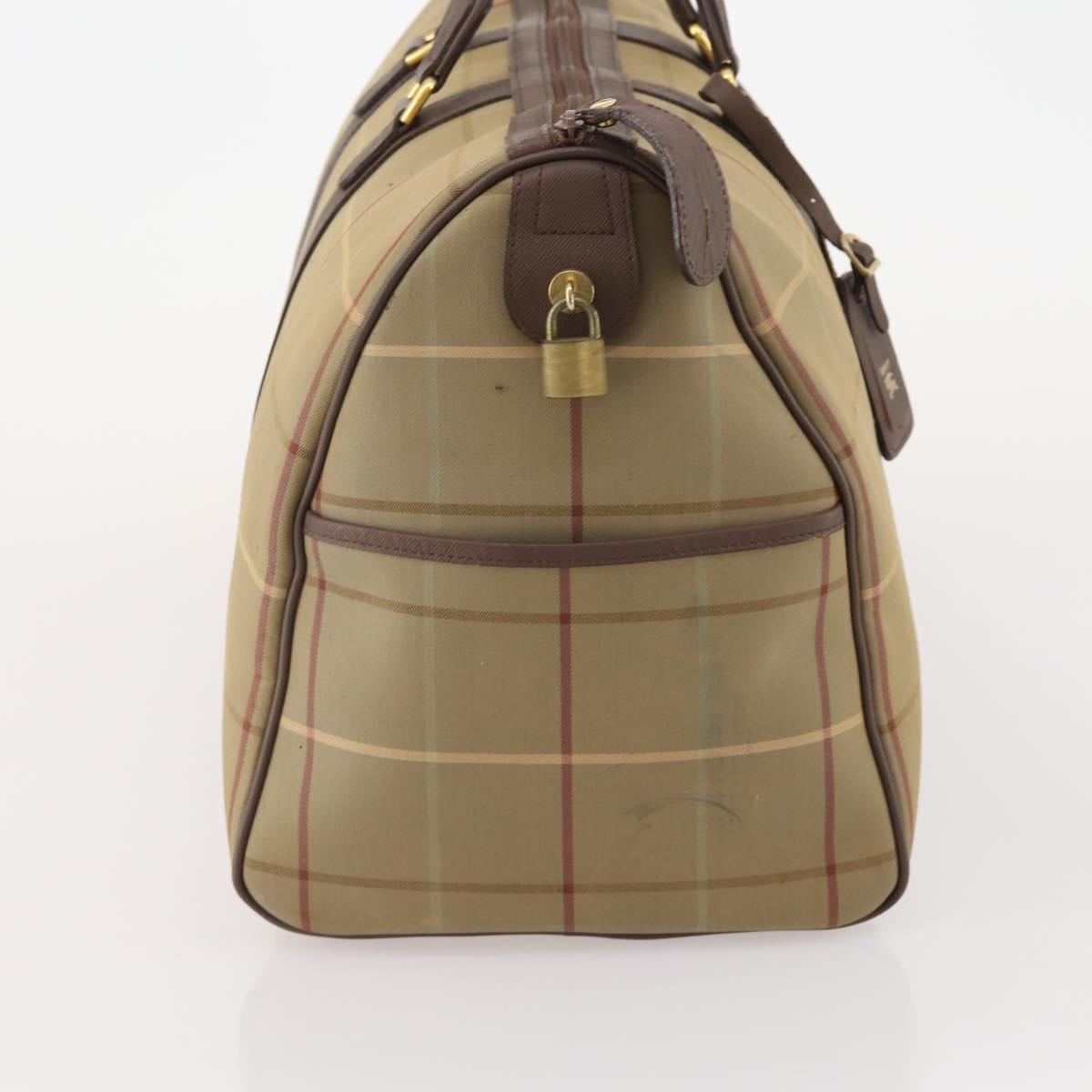Burberrys Nova Check Boston Bag Canvas Beige Gold Auth 182091