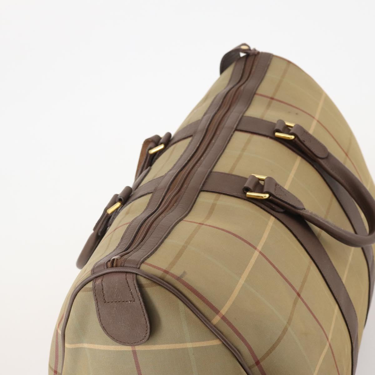Burberrys Nova Check Boston Bag Canvas Beige Gold Auth 182091