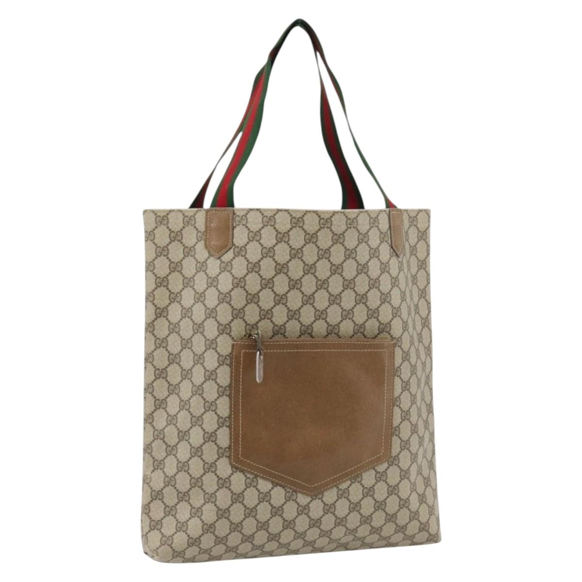 GUCCI GG Supreme Web Sherry Line Tote Bag PVC Beige Red Green Auth 182092