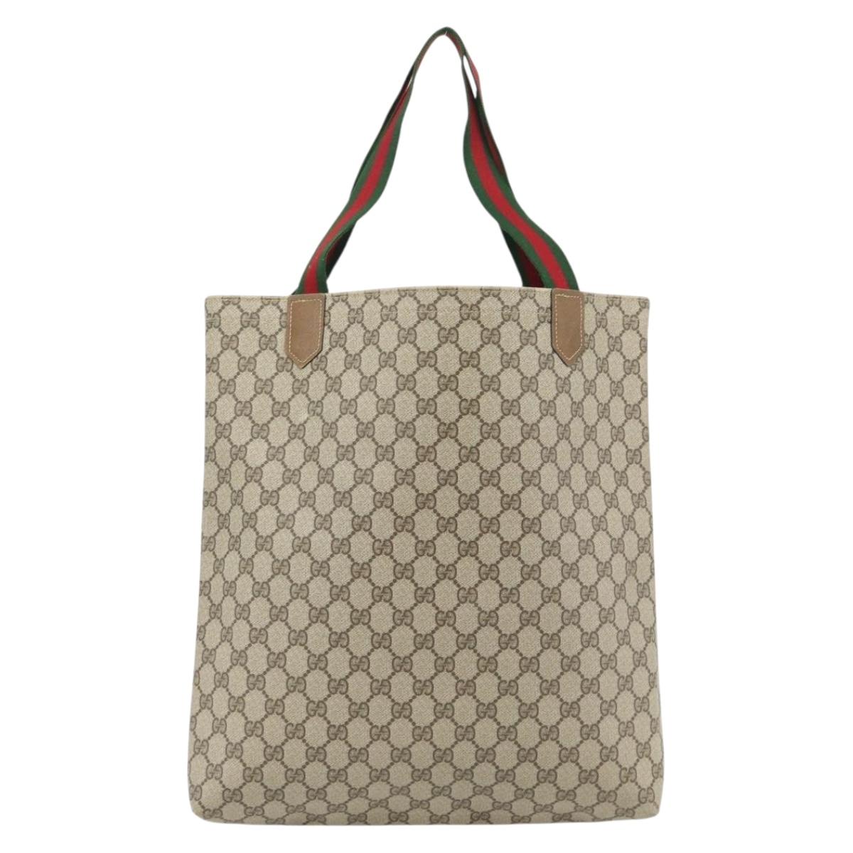 GUCCI GG Supreme Web Sherry Line Tote Bag PVC Beige Red Green Auth 182092