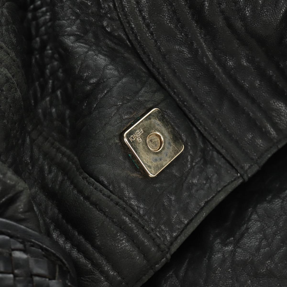 FENDI Spy bag Hand Bag Leather Black Gold Auth 182093V