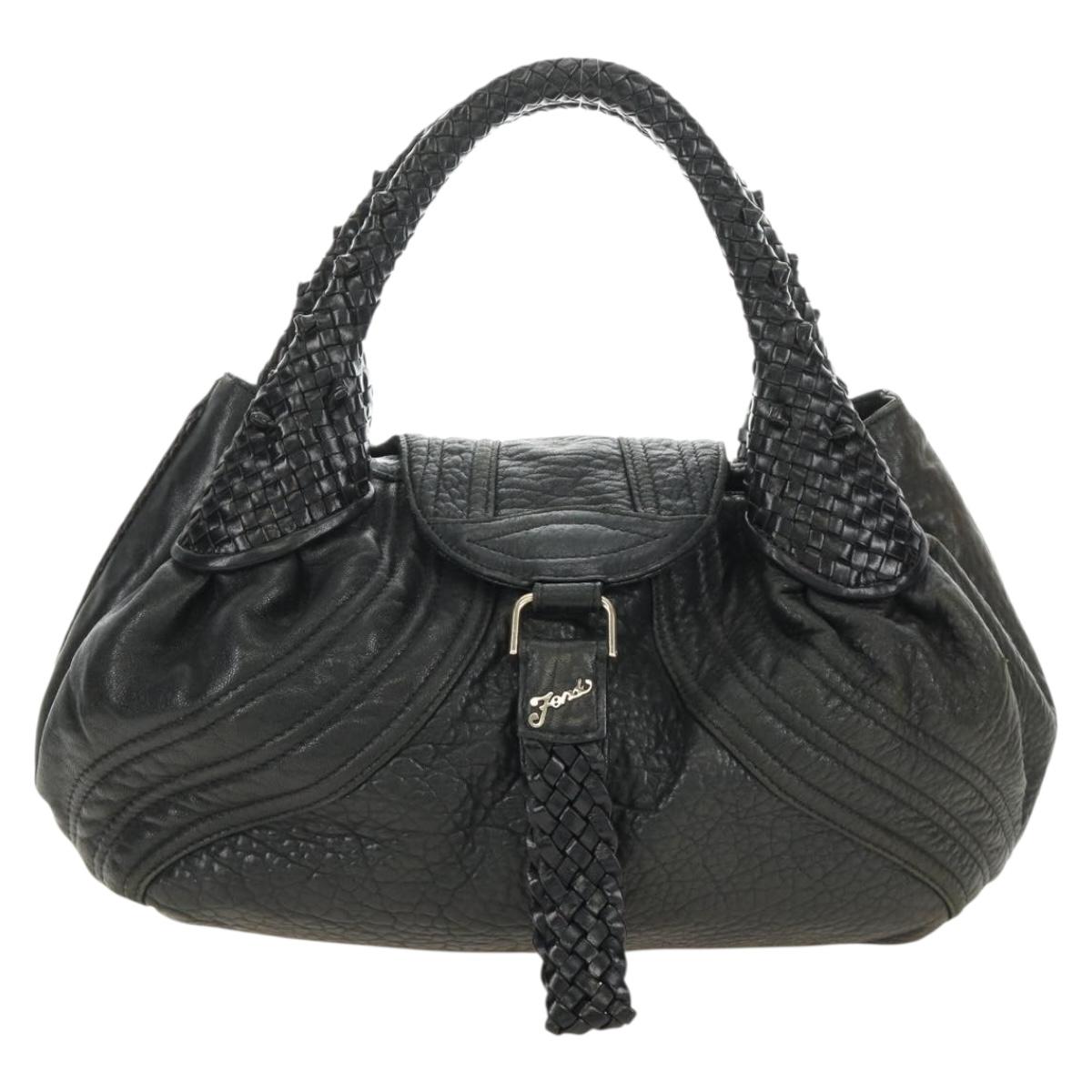 FENDI Spy bag Hand Bag Leather Black Gold Auth 182093V
