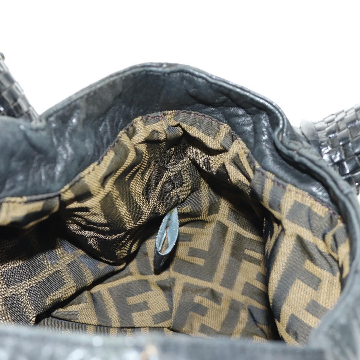 FENDI Spy bag Hand Bag Leather Black Gold Auth 182093V