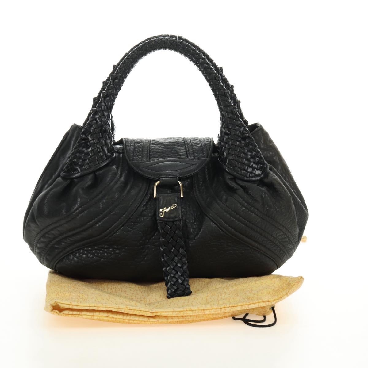 FENDI Spy bag Hand Bag Leather Black Gold Auth 182093V