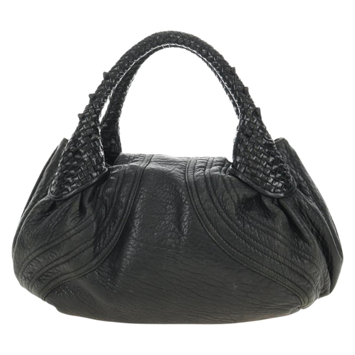 FENDI Spy bag Hand Bag Leather Black Gold Auth 182093V