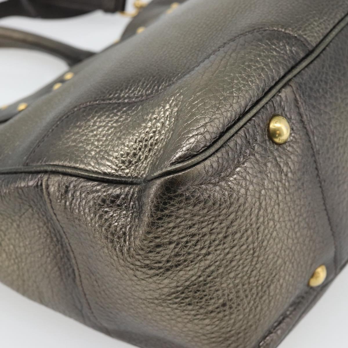 PRADA Tote Bag Leather 2way Gold Auth 182095