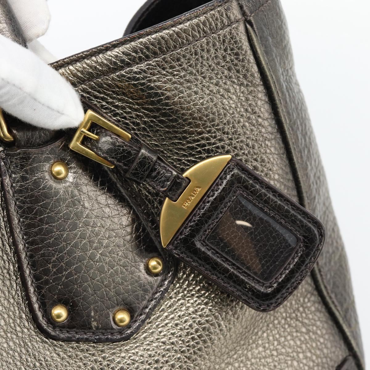 PRADA Tote Bag Leather 2way Gold Auth 182095