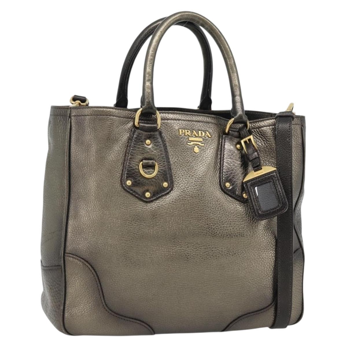 PRADA Tote Bag Leather 2way Gold Auth 182095