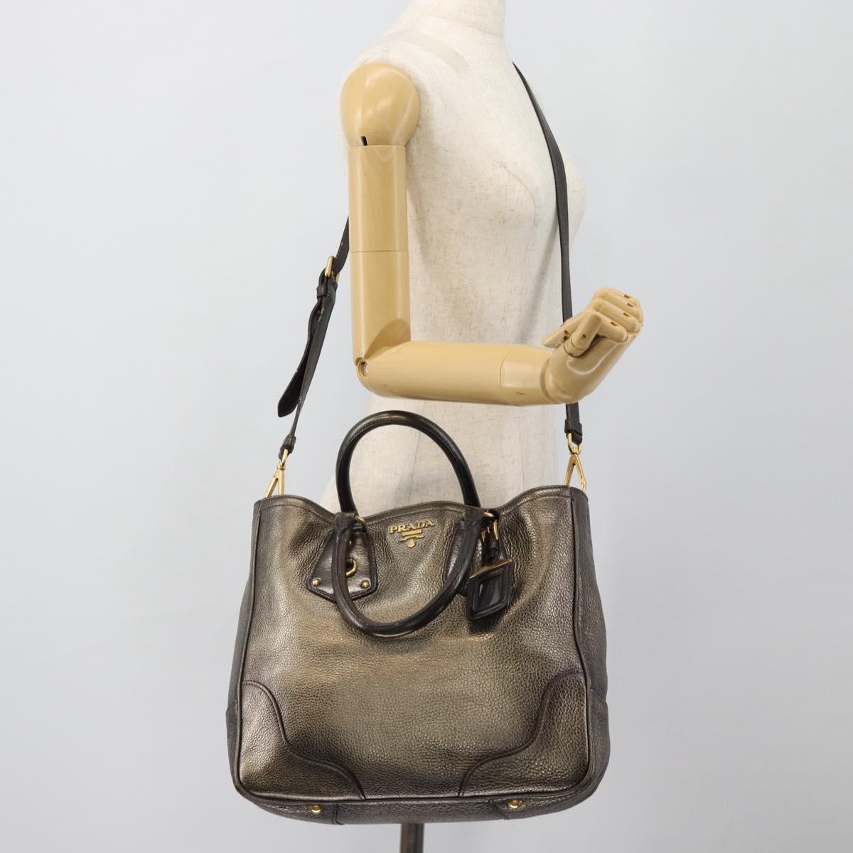 PRADA Tote Bag Leather 2way Gold Auth 182095
