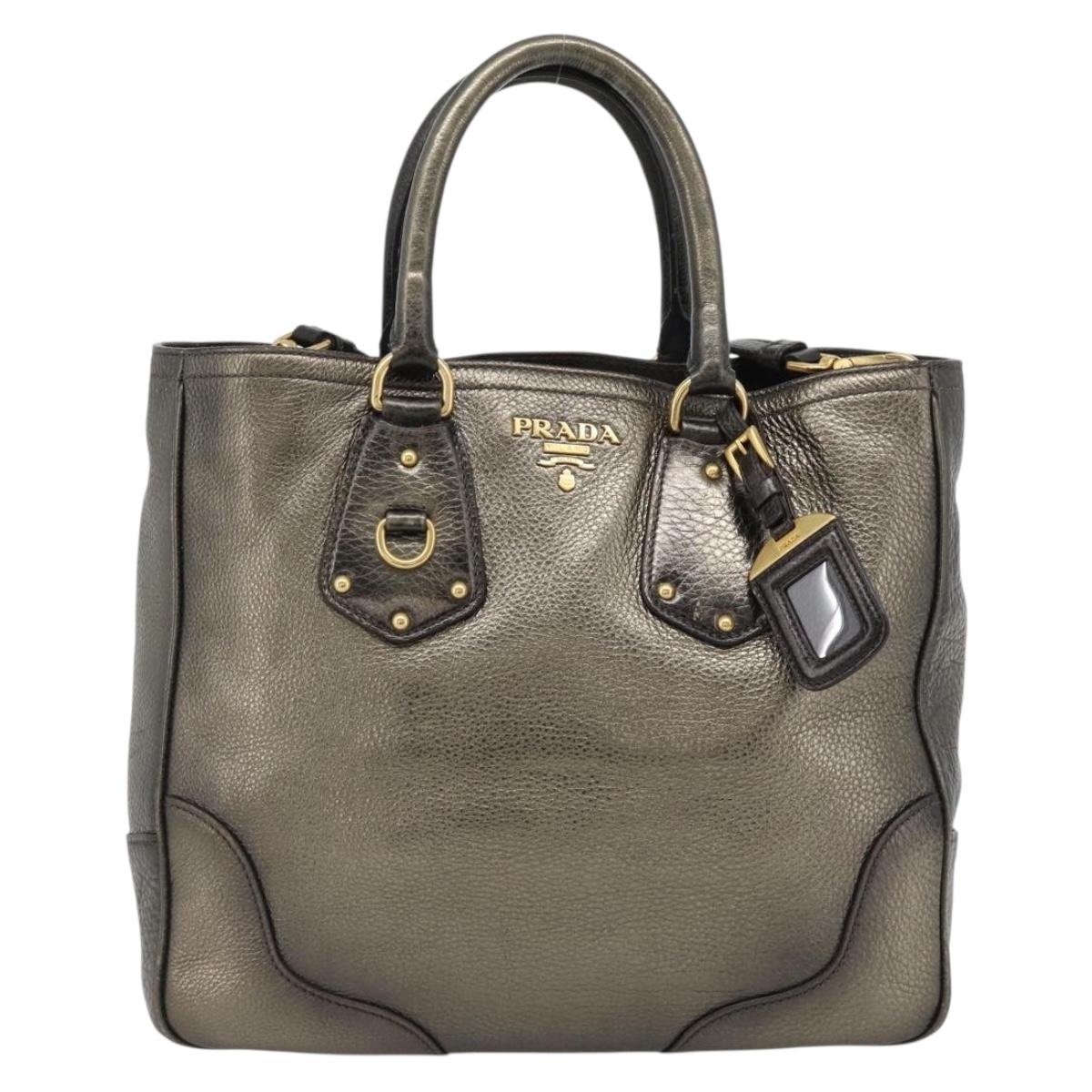 PRADA Tote Bag Leather 2way Gold Auth 182095