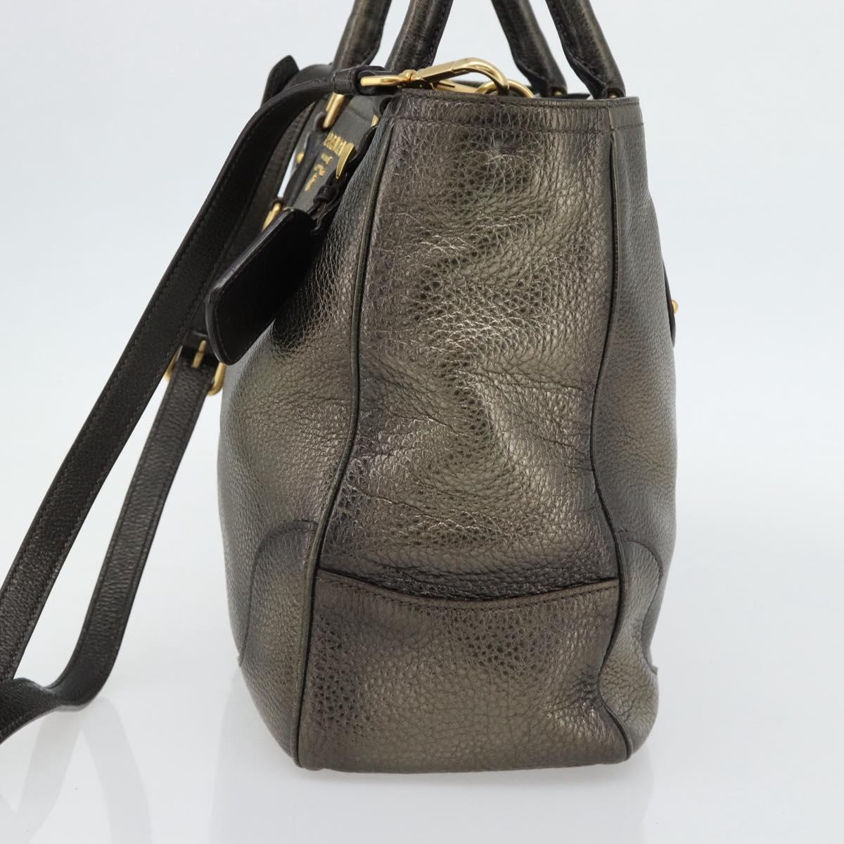 PRADA Tote Bag Leather 2way Gold Auth 182095