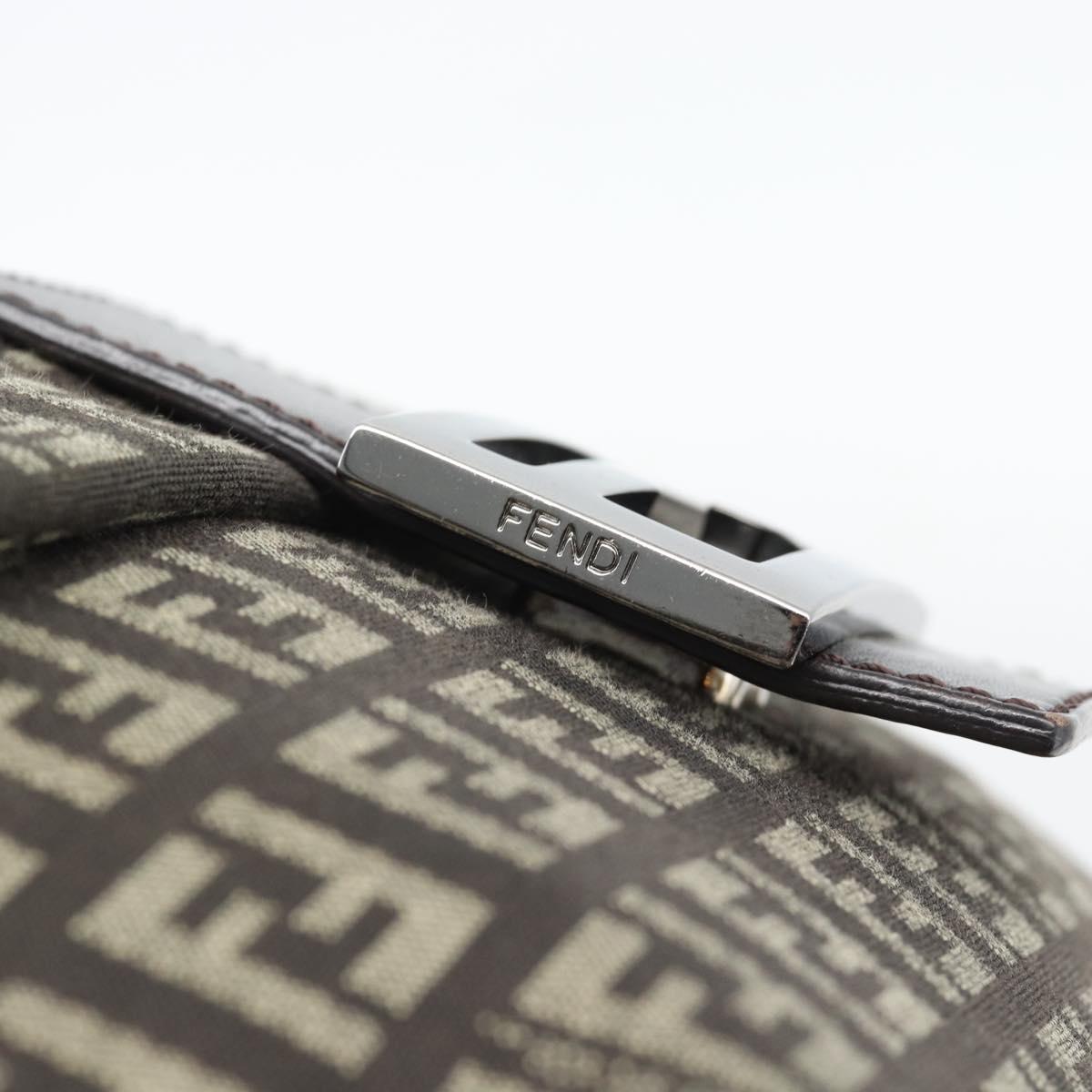 FENDI Zucchino Canvas Mamma Baguette Shoulder Bag Dark Brown Silver Auth 182097A