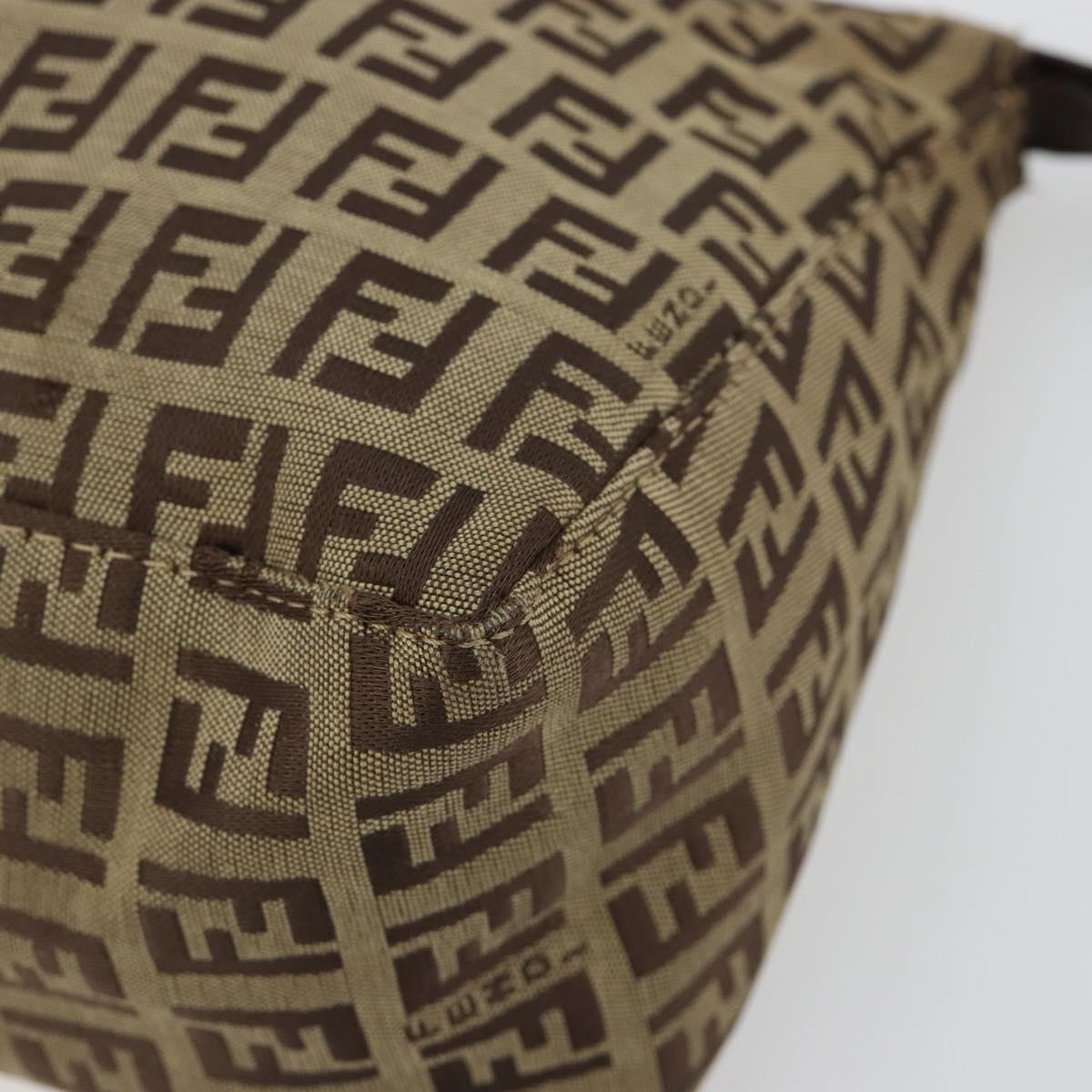 FENDI Zucchino Canvas Shoulder Bag Beige Silver Auth 182099