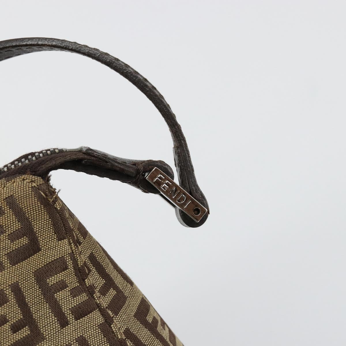 FENDI Zucchino Canvas Shoulder Bag Beige Silver Auth 182099