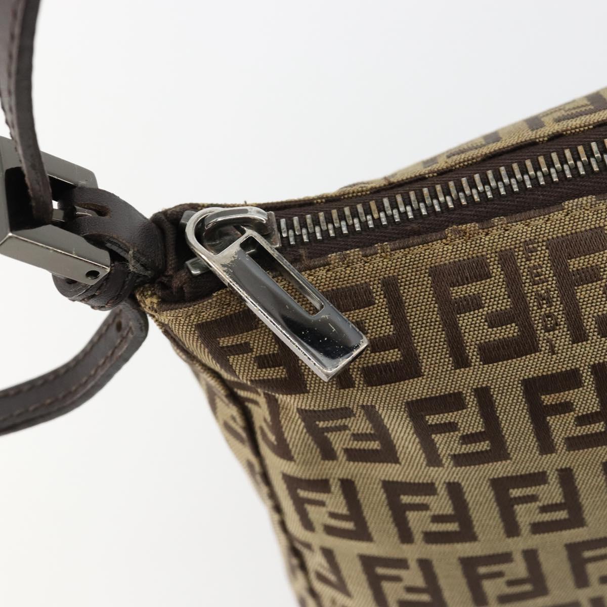 FENDI Zucchino Canvas Shoulder Bag Beige Silver Auth 182099