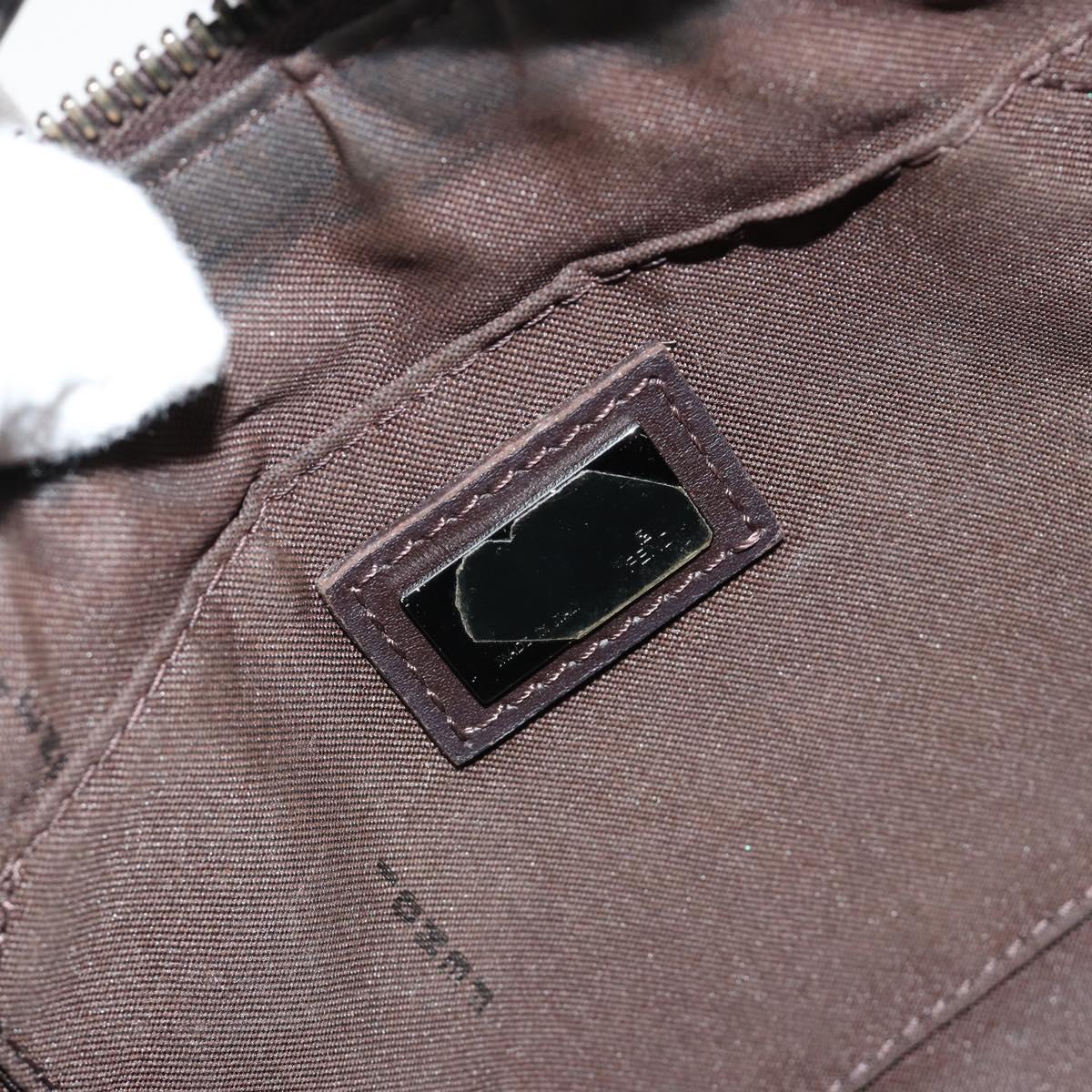 FENDI Zucchino Canvas Shoulder Bag Beige Silver Auth 182099