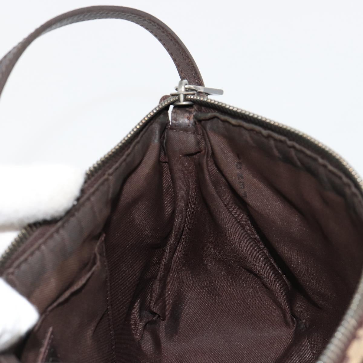 FENDI Zucchino Canvas Shoulder Bag Beige Silver Auth 182099