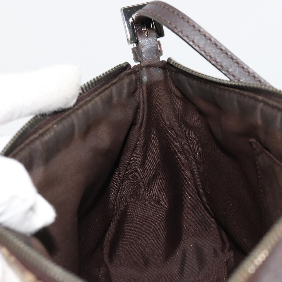 FENDI Zucchino Canvas Shoulder Bag Beige Silver Auth 182099