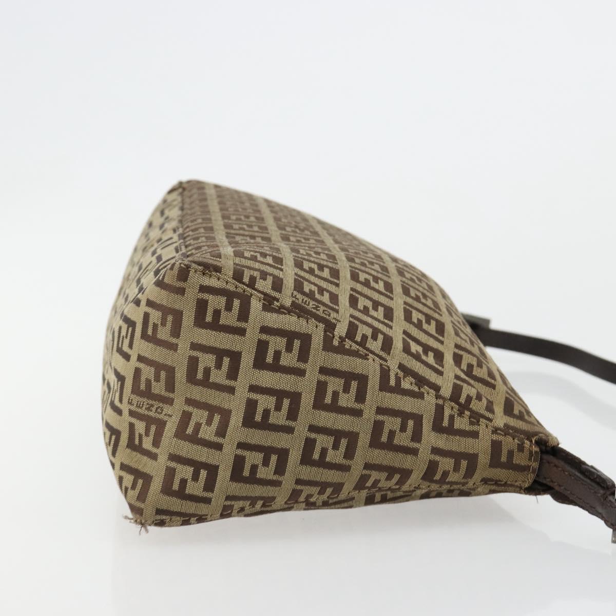 FENDI Zucchino Canvas Shoulder Bag Beige Silver Auth 182099
