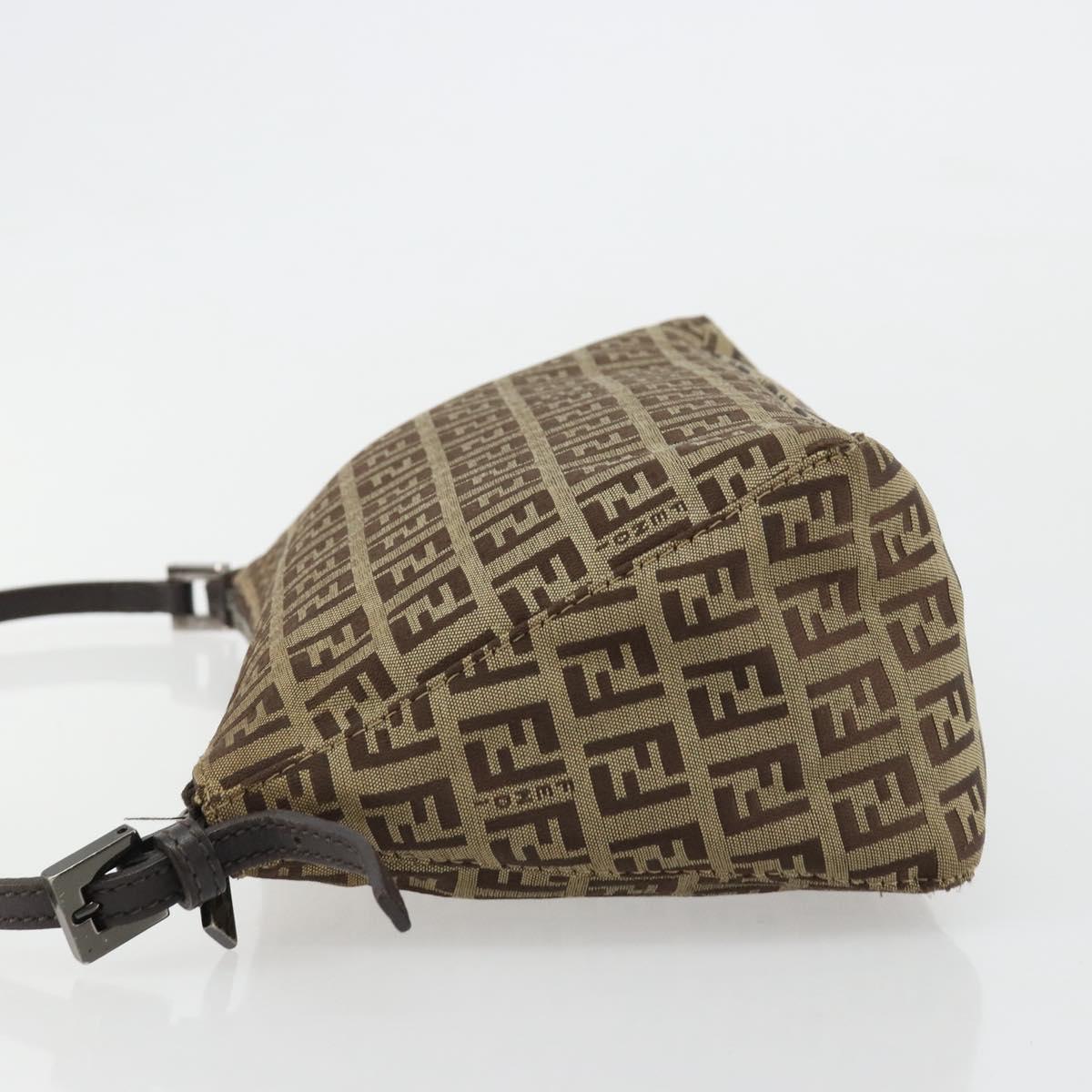 FENDI Zucchino Canvas Shoulder Bag Beige Silver Auth 182099
