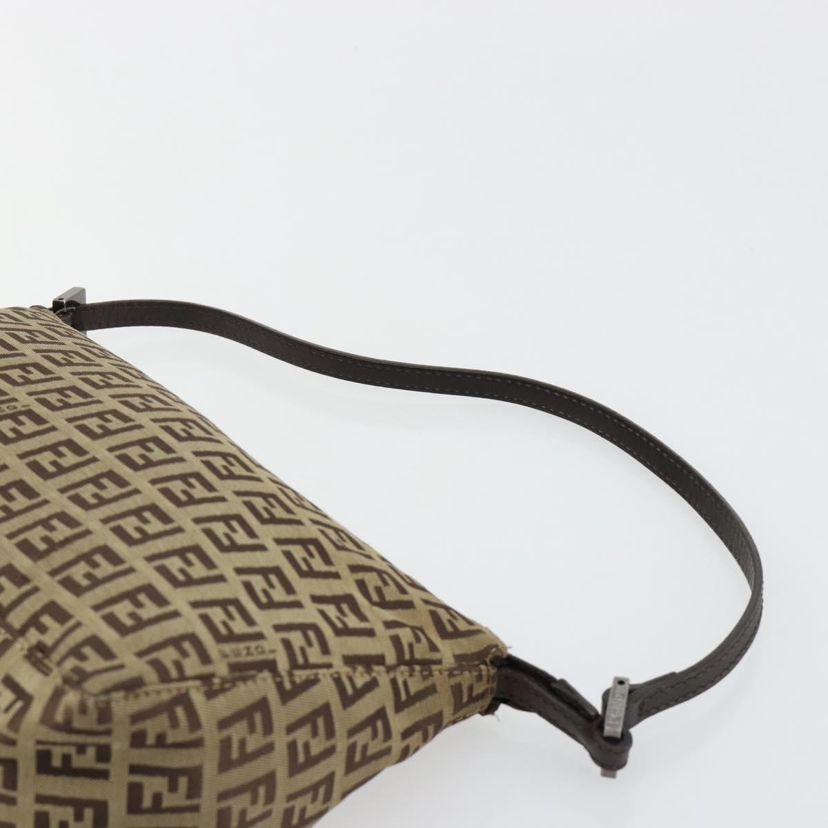 FENDI Zucchino Canvas Shoulder Bag Beige Silver Auth 182099