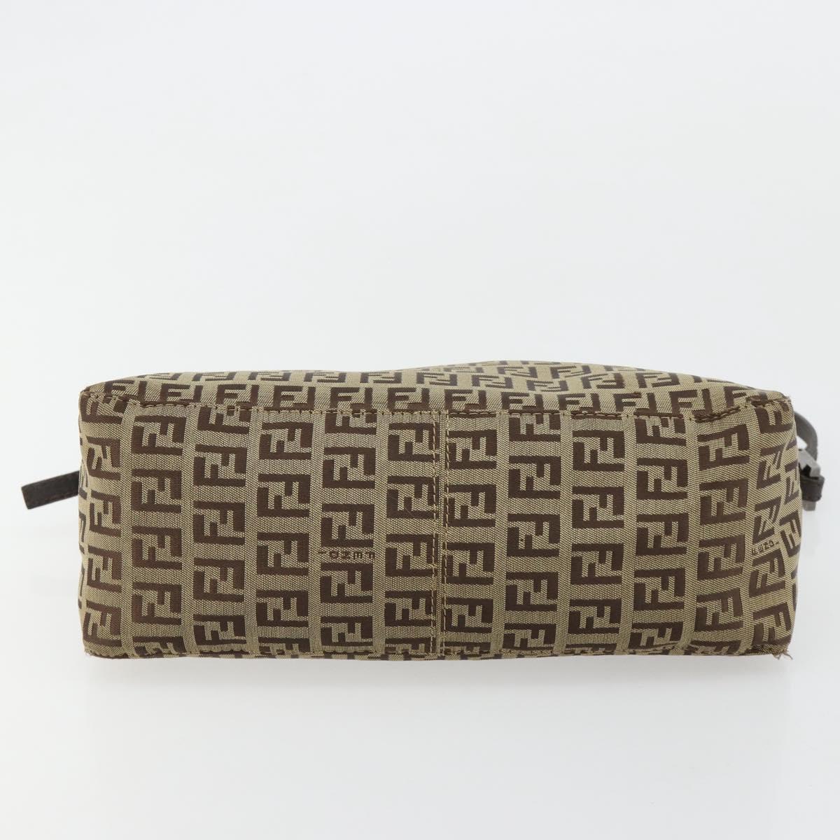 FENDI Zucchino Canvas Shoulder Bag Beige Silver Auth 182099