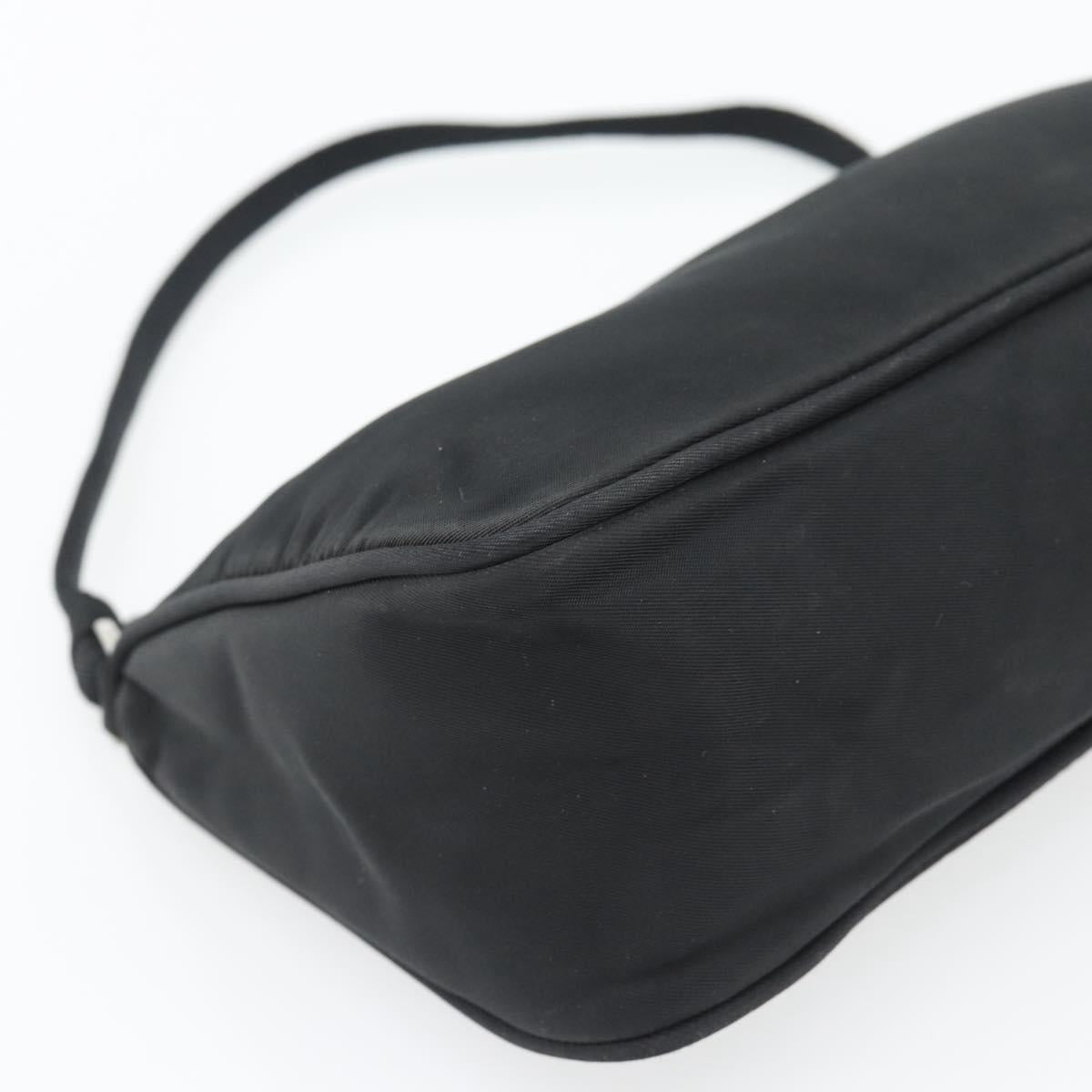 PRADA Hand Pouch Bag Nylon Black Silver Auth 182100