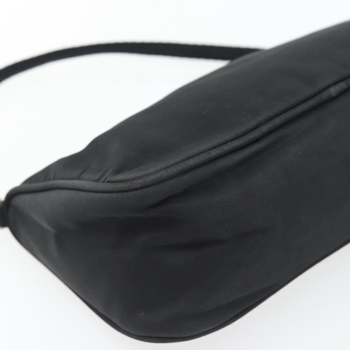 PRADA Hand Pouch Bag Nylon Black Silver Auth 182100