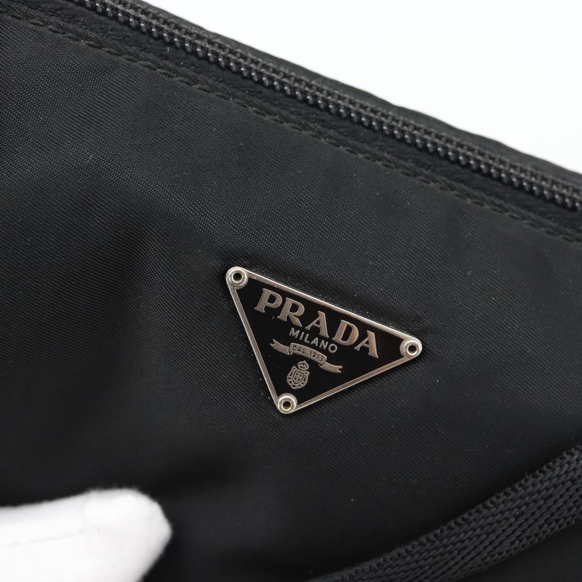 PRADA Hand Pouch Bag Nylon Black Silver Auth 182100