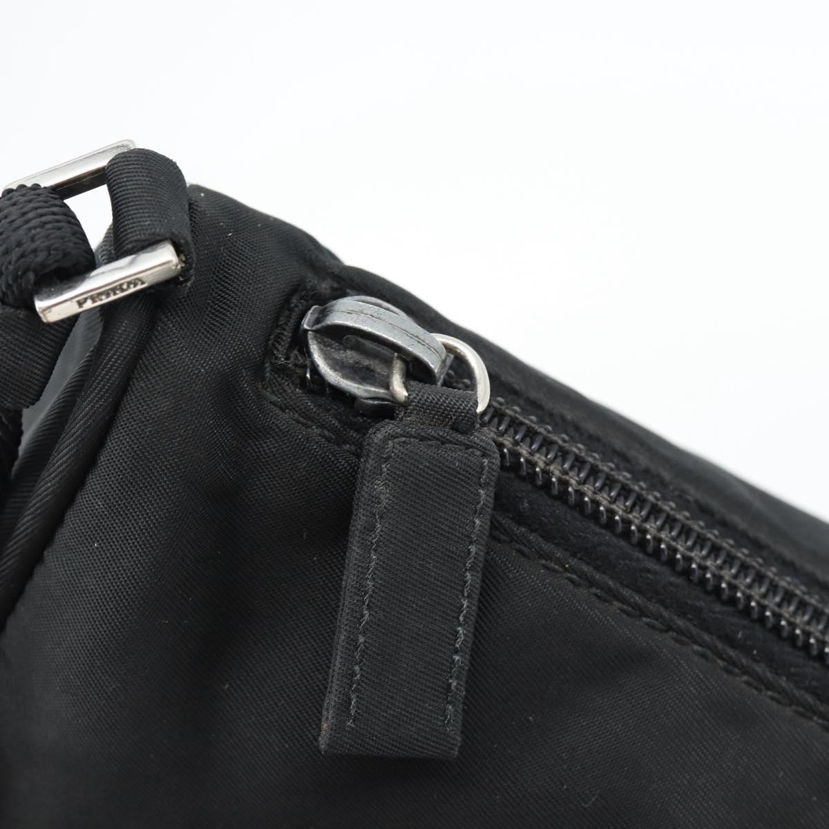 PRADA Hand Pouch Bag Nylon Black Silver Auth 182100