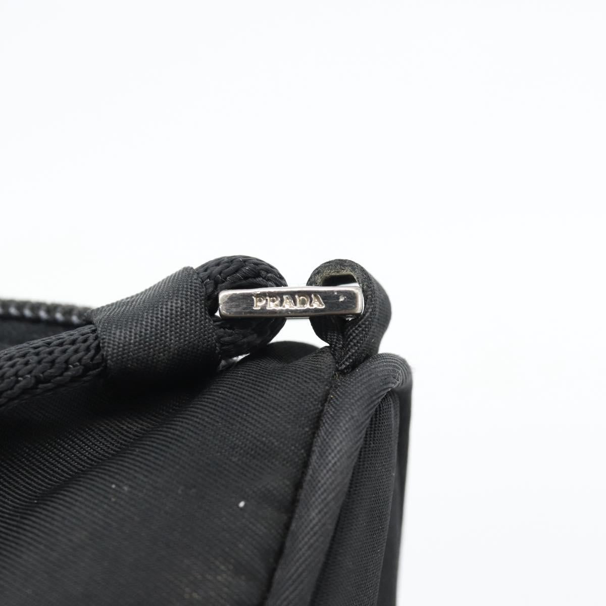 PRADA Hand Pouch Bag Nylon Black Silver Auth 182100