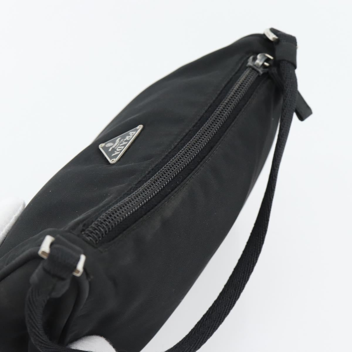 PRADA Hand Pouch Bag Nylon Black Silver Auth 182100