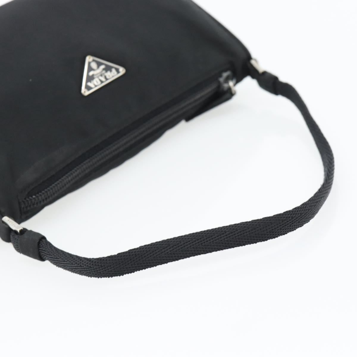 PRADA Hand Pouch Bag Nylon Black Silver Auth 182100