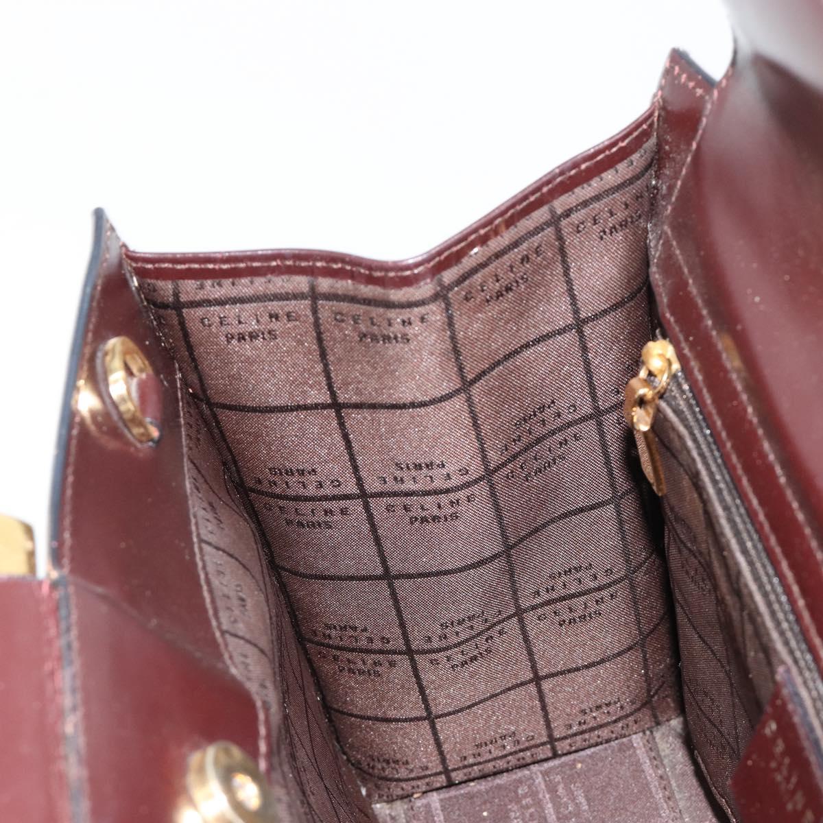 CELINE Hand Bag Leather Brown Gold Auth 182104