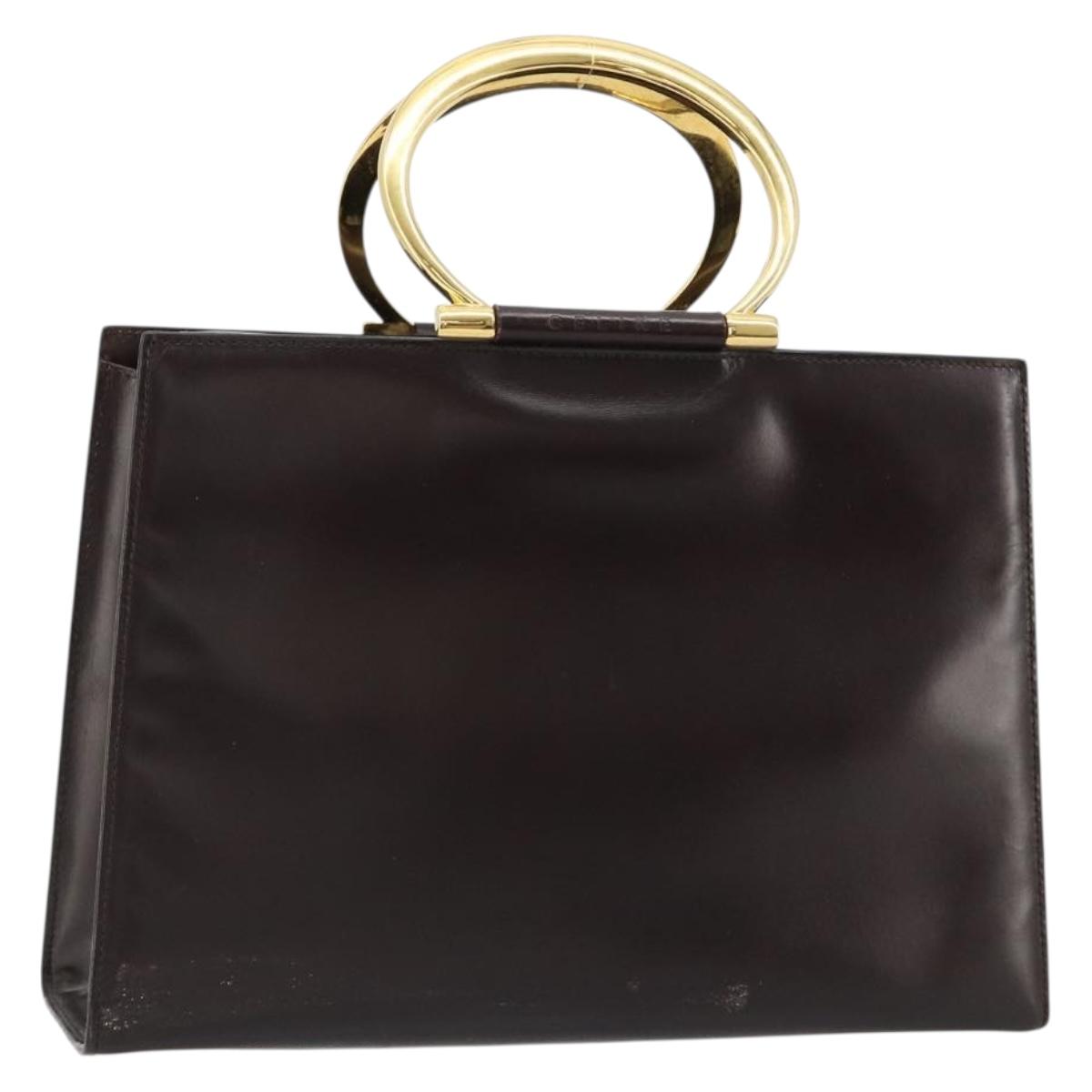 CELINE Hand Bag Leather Brown Gold Auth 182104