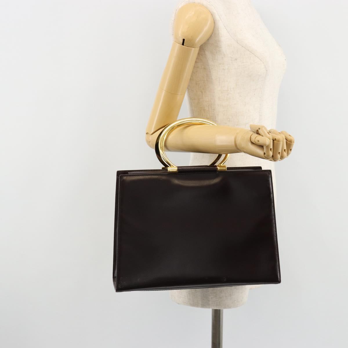 CELINE Hand Bag Leather Brown Gold Auth 182104