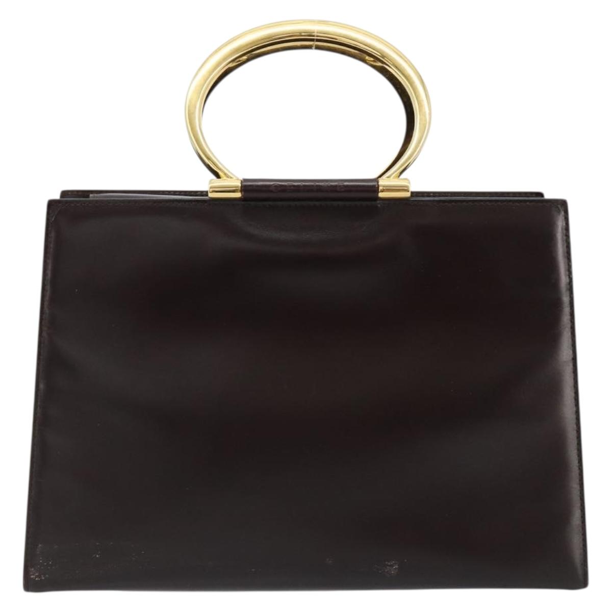 CELINE Hand Bag Leather Brown Gold Auth 182104