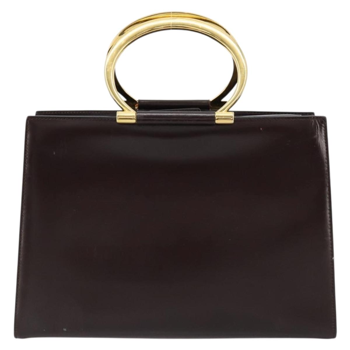 CELINE Hand Bag Leather Brown Gold Auth 182104