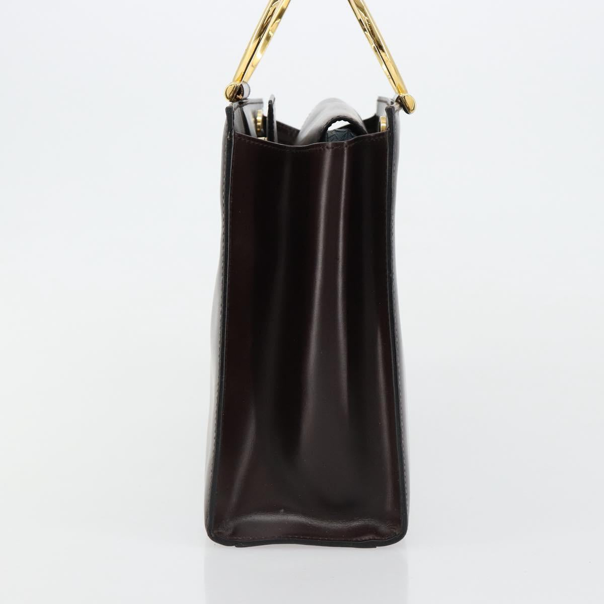 CELINE Hand Bag Leather Brown Gold Auth 182104
