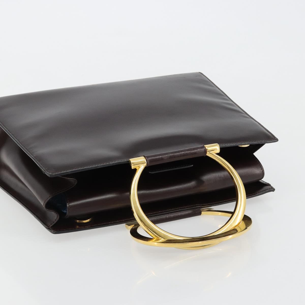 CELINE Hand Bag Leather Brown Gold Auth 182104