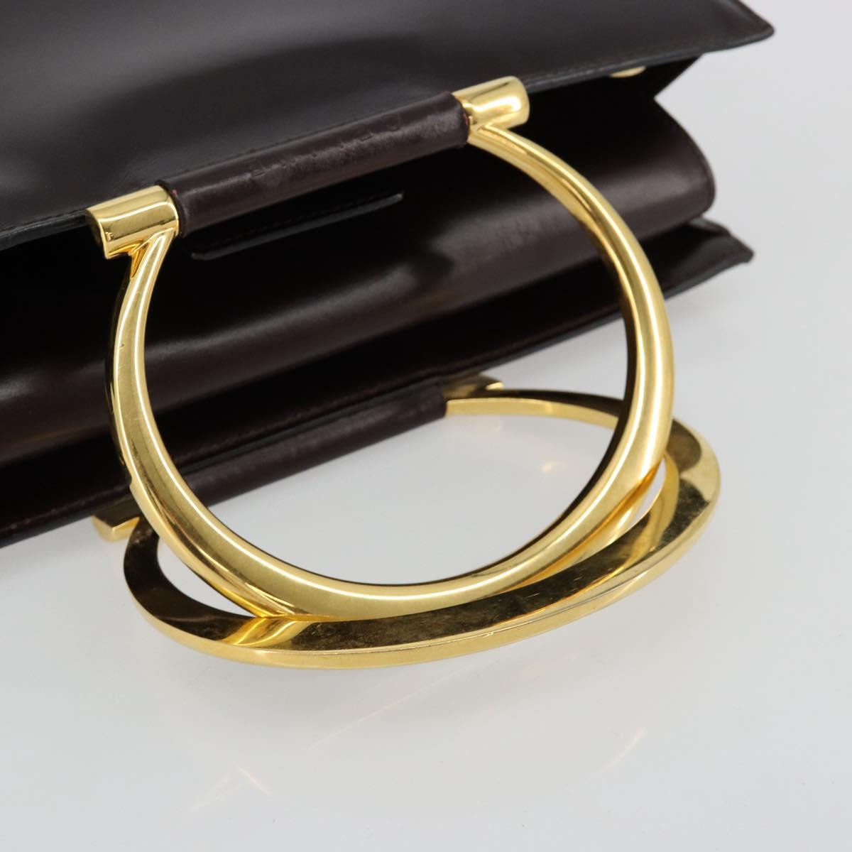 CELINE Hand Bag Leather Brown Gold Auth 182104