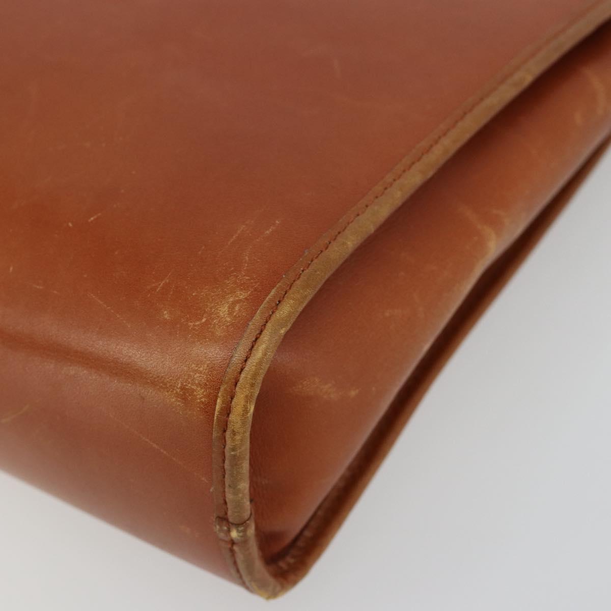 Christian Dior Shoulder Bag Leather Brown Gold Auth 182105